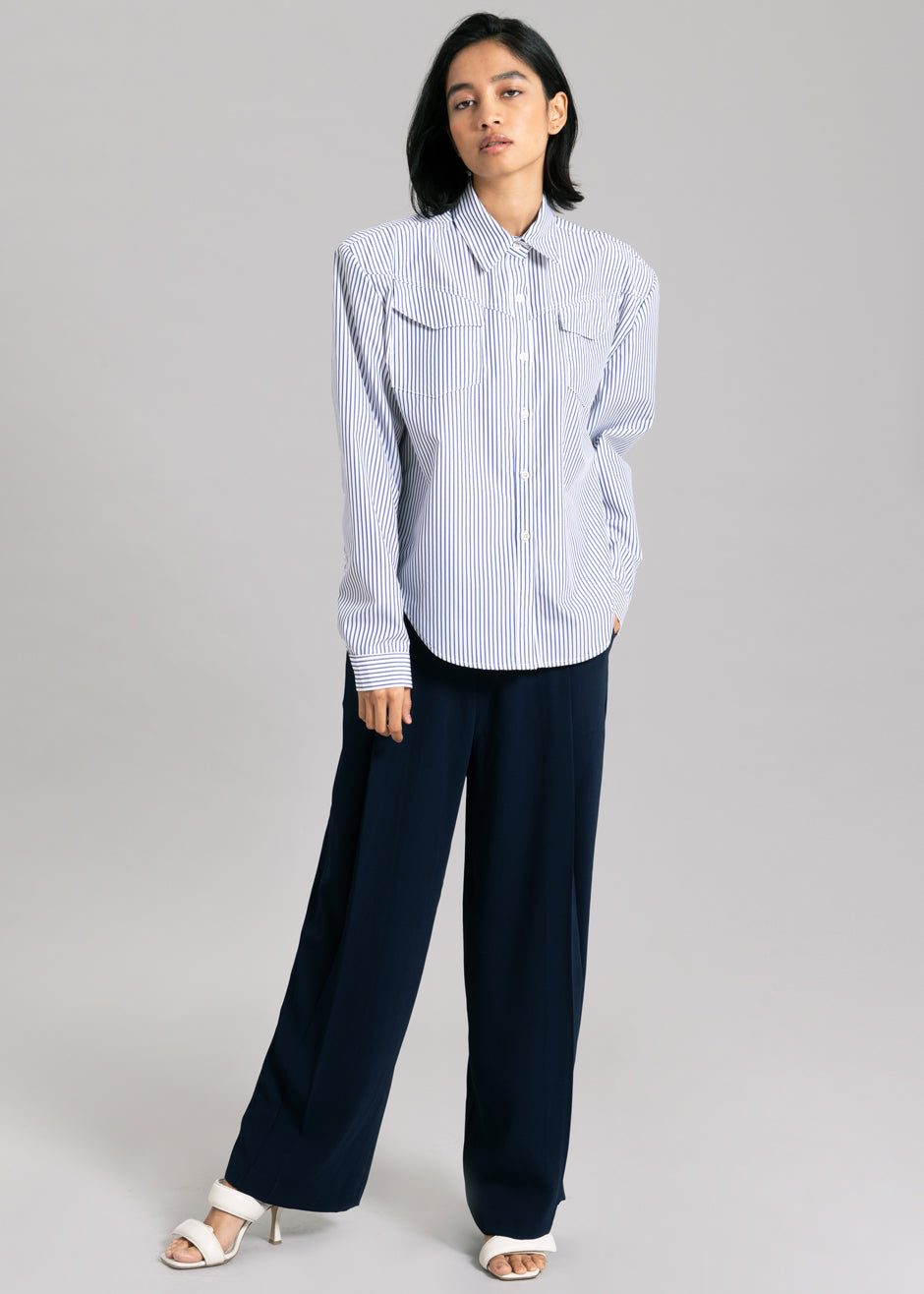 Jeanne Padded Shirt - Navy Stripe