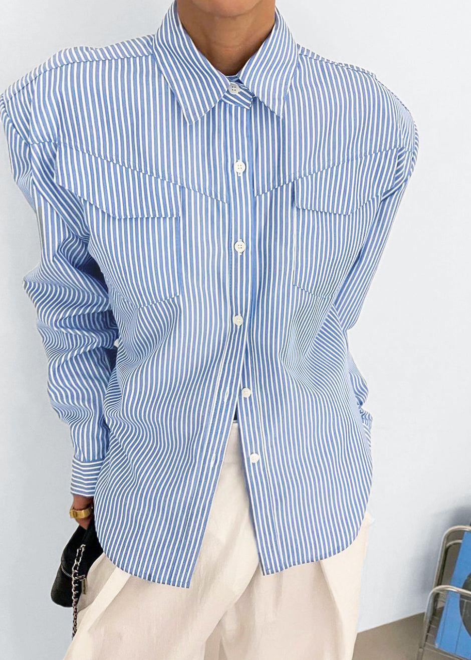 Jeanne Padded Shirt - White Stripe - 7