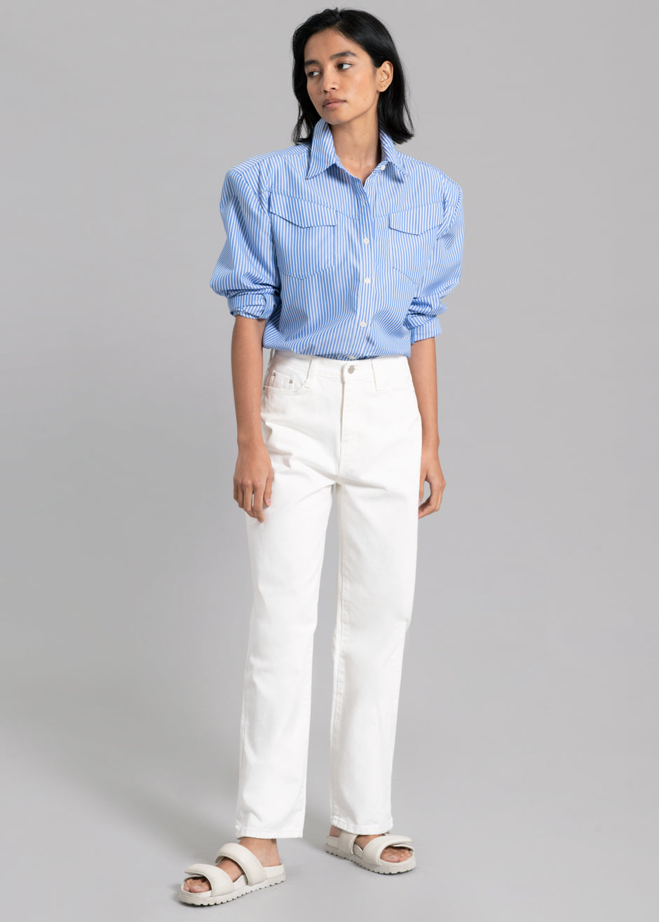Jeanne Padded Shirt - White Stripe - 8