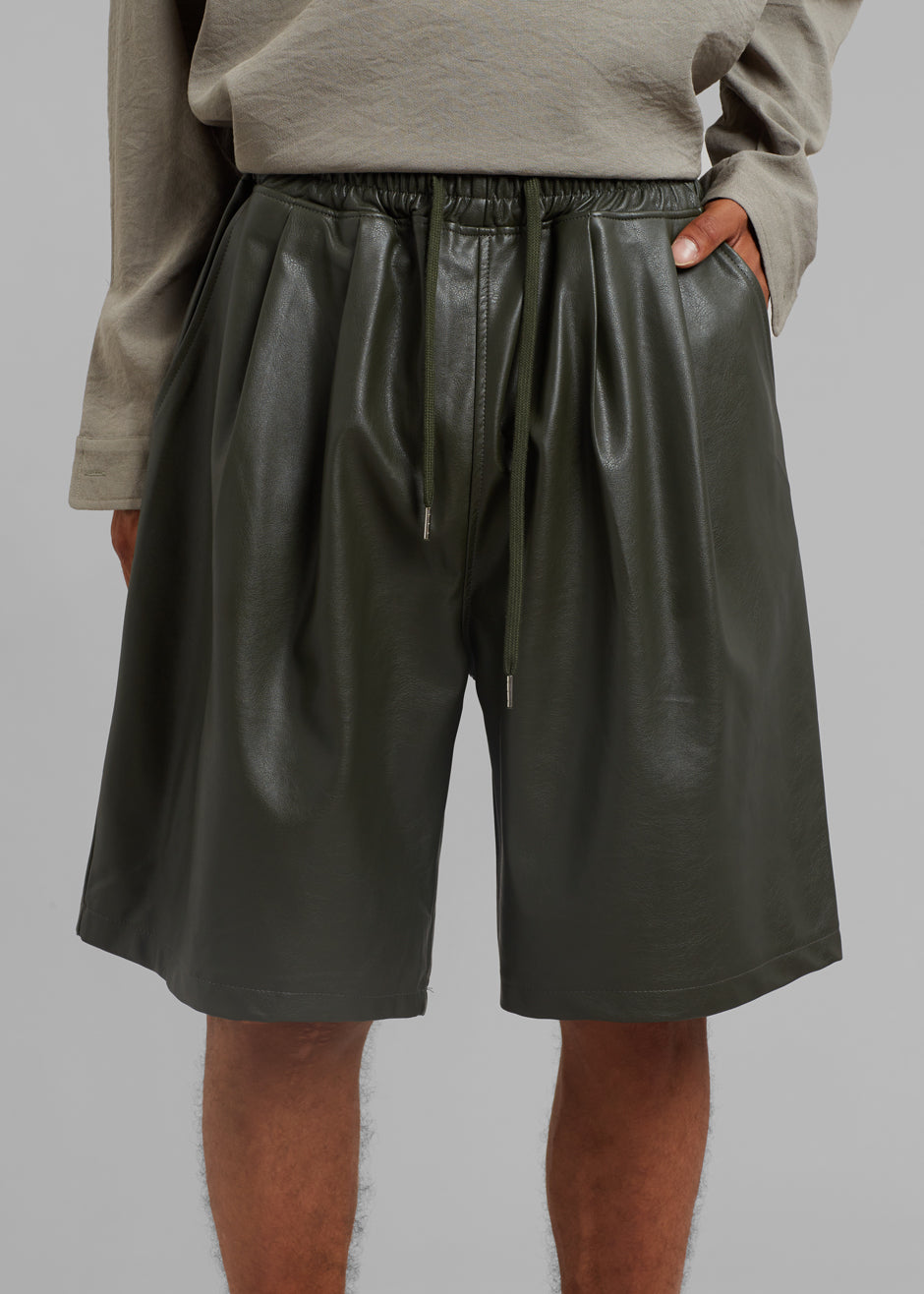 Jonas Faux Leather Shorts - Olive - 2
