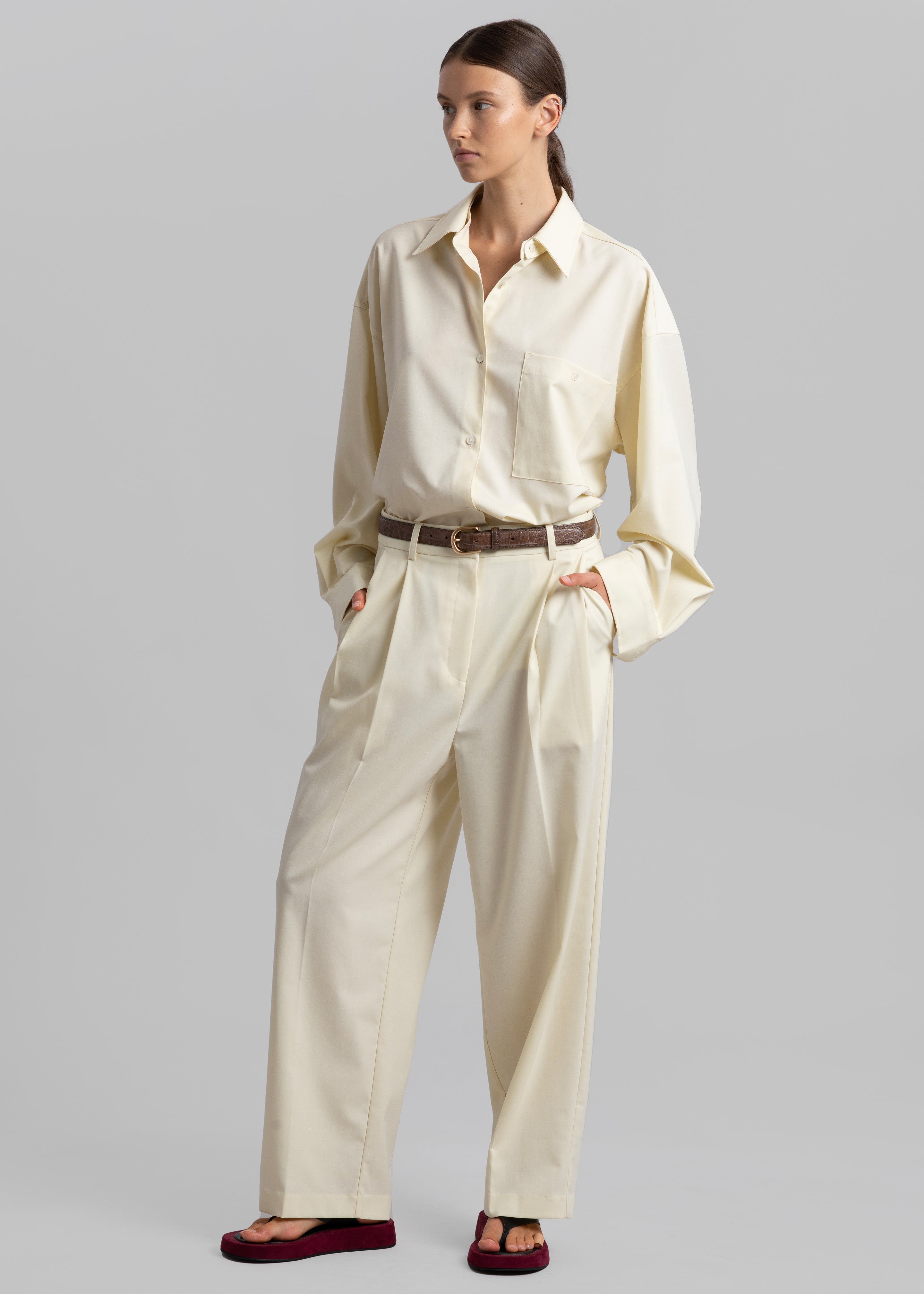 LaPointe - Cream Silky Twill High-Rise Belted Wide Leg Pant