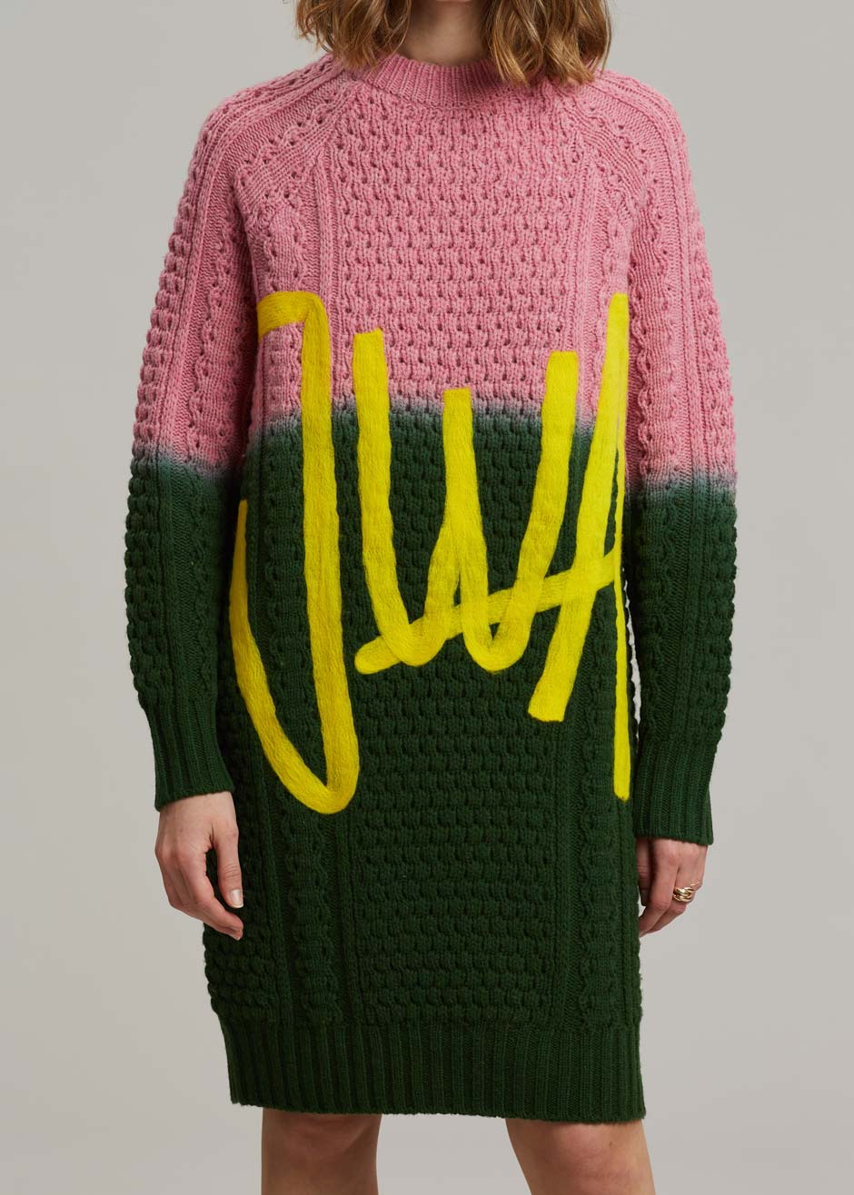 JW Anderson Cable Crewneck Mini Dress - Pink/Green