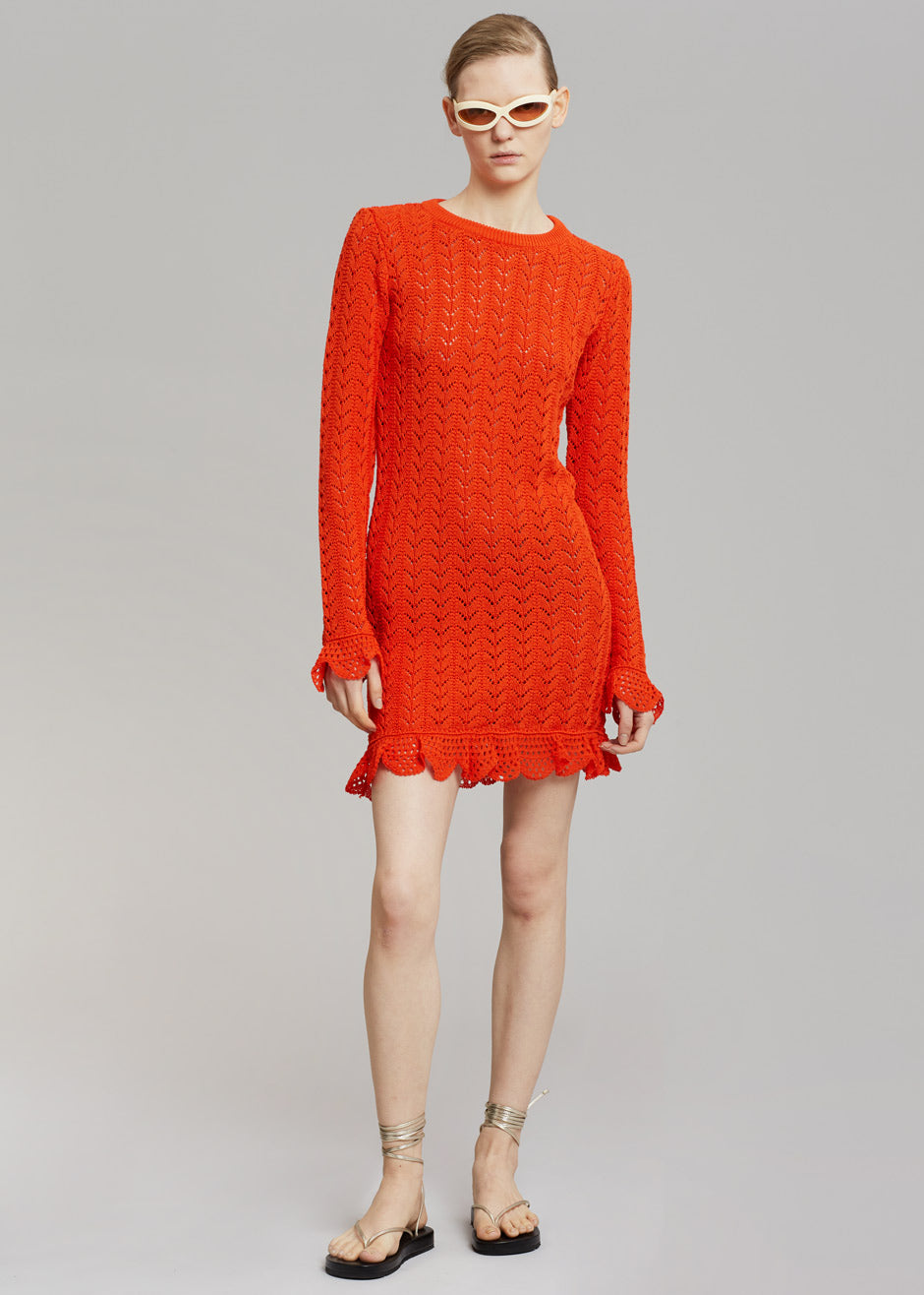 JW Anderson Frill Long Sleeve Crochet Dress - Orange - 1