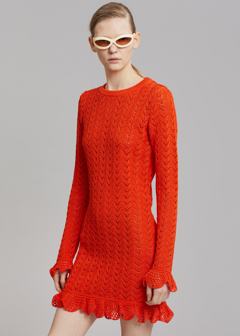 JW Anderson Frill Long Sleeve Crochet Dress - Orange - 6