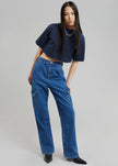 Karina Cropped T-Shirt - Navy top The Frankie Shop 