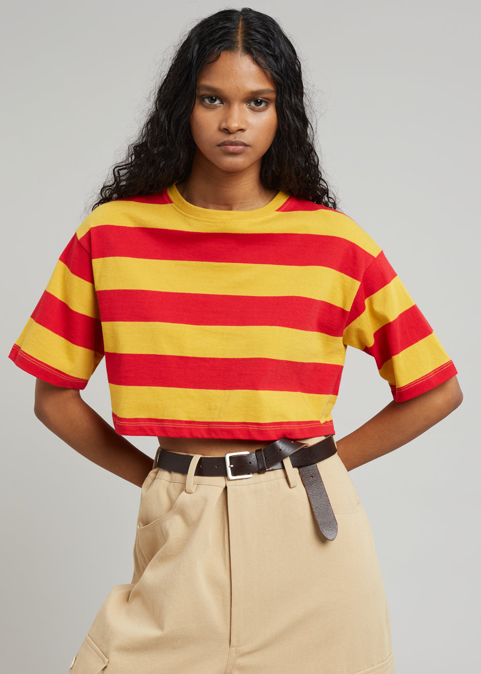 Karina Cropped T-Shirt - Red/Mustard - 1