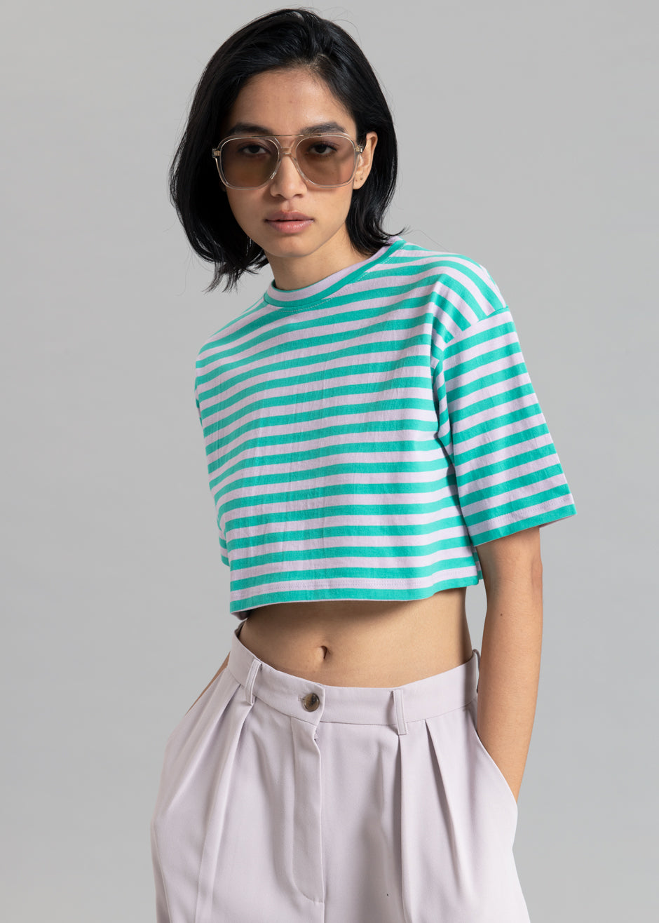Karina Cropped T-Shirt - Sea Green/Lilac - 5