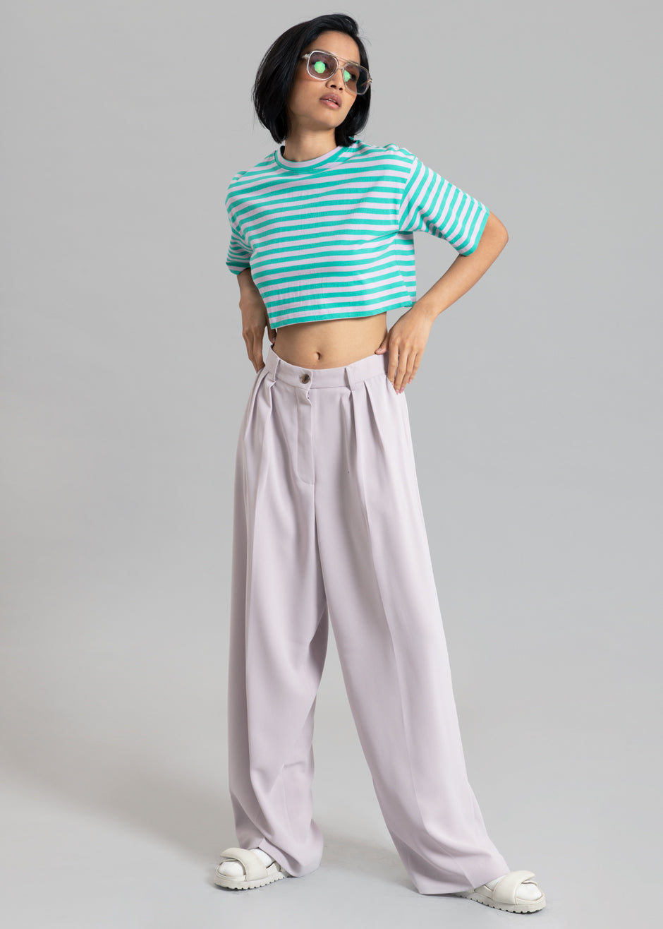 Karina Cropped T-Shirt - Sea Green/Lilac - 4