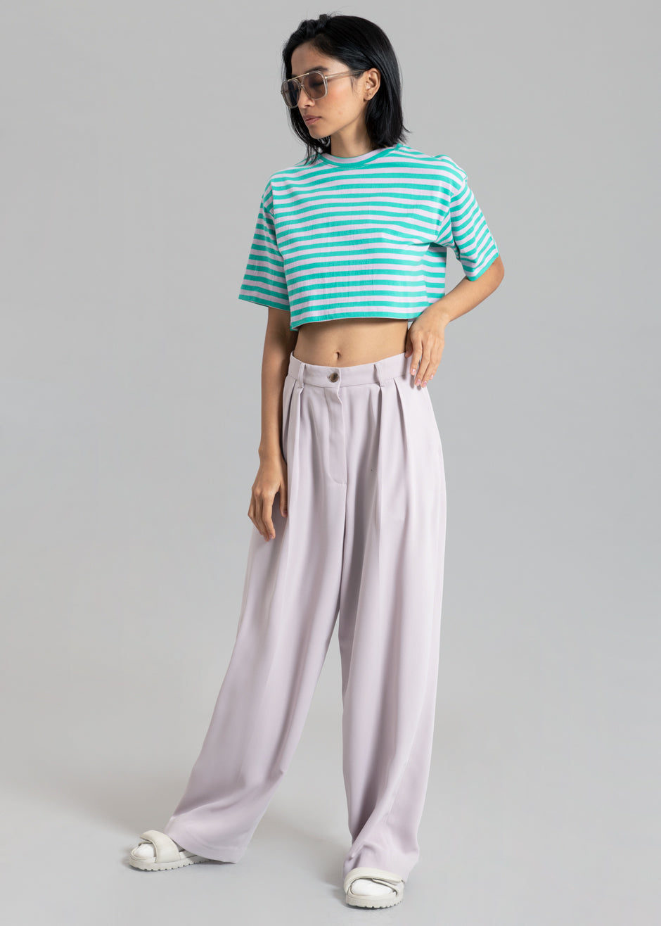 Karina Cropped T-Shirt - Sea Green/Lilac - 6