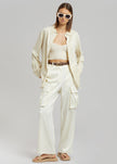 Lauren Silky Cargo Pants - Cream Pants The Frankie Shop 