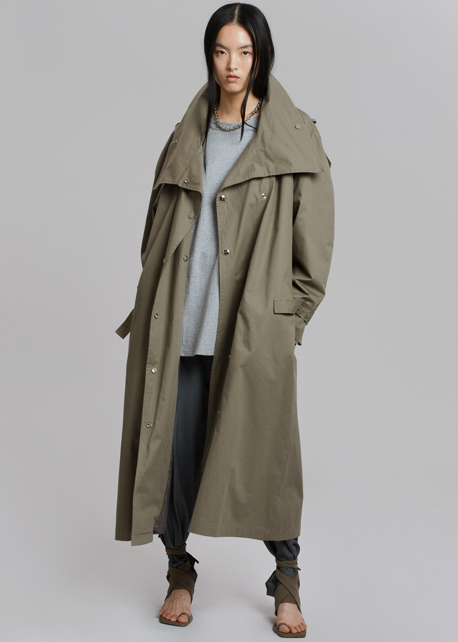 Lottie Wing Collar Trench Coat - Olive