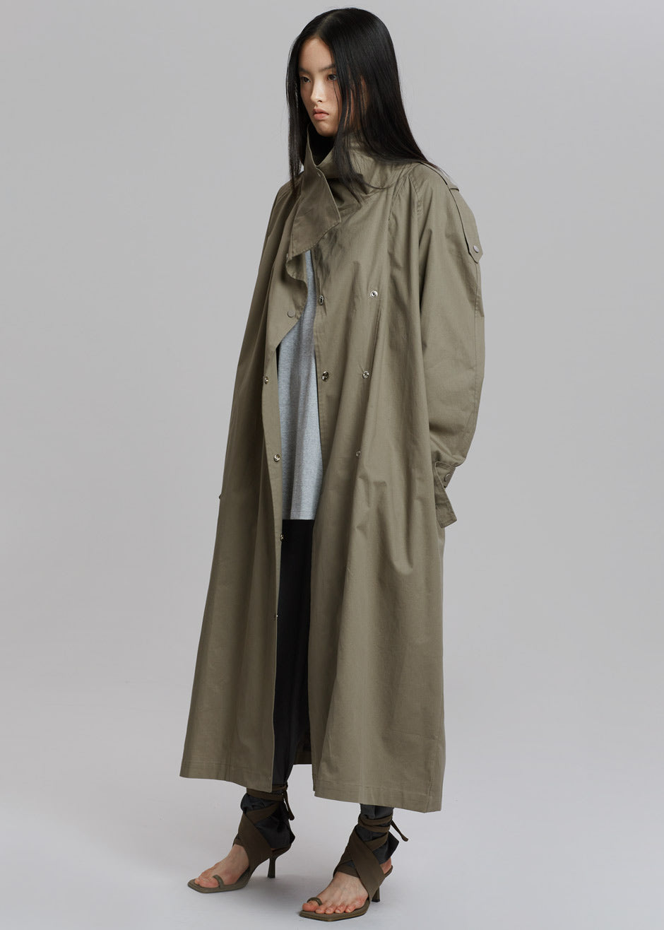 Lottie Wing Collar Trench Coat - Olive - 6
