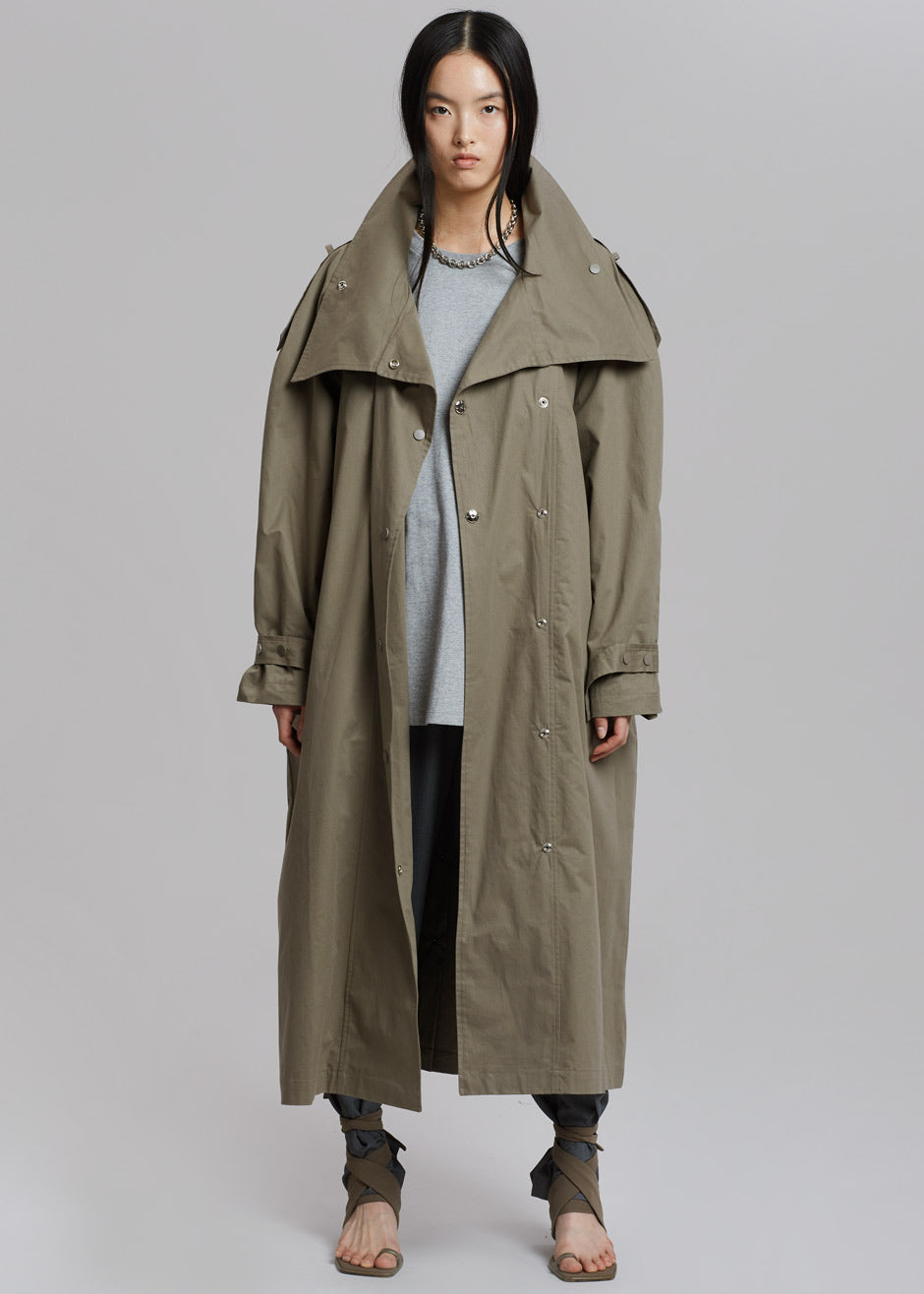 Lottie Wing Collar Trench Coat - Olive