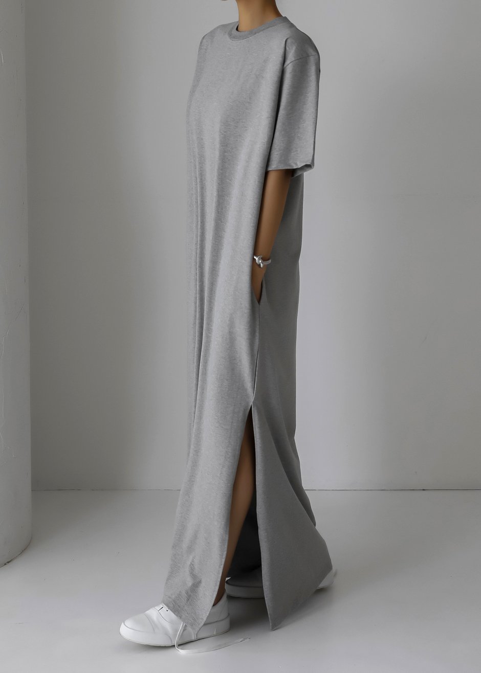 Lou Oversized Tee Dress - Heather Grey - 1