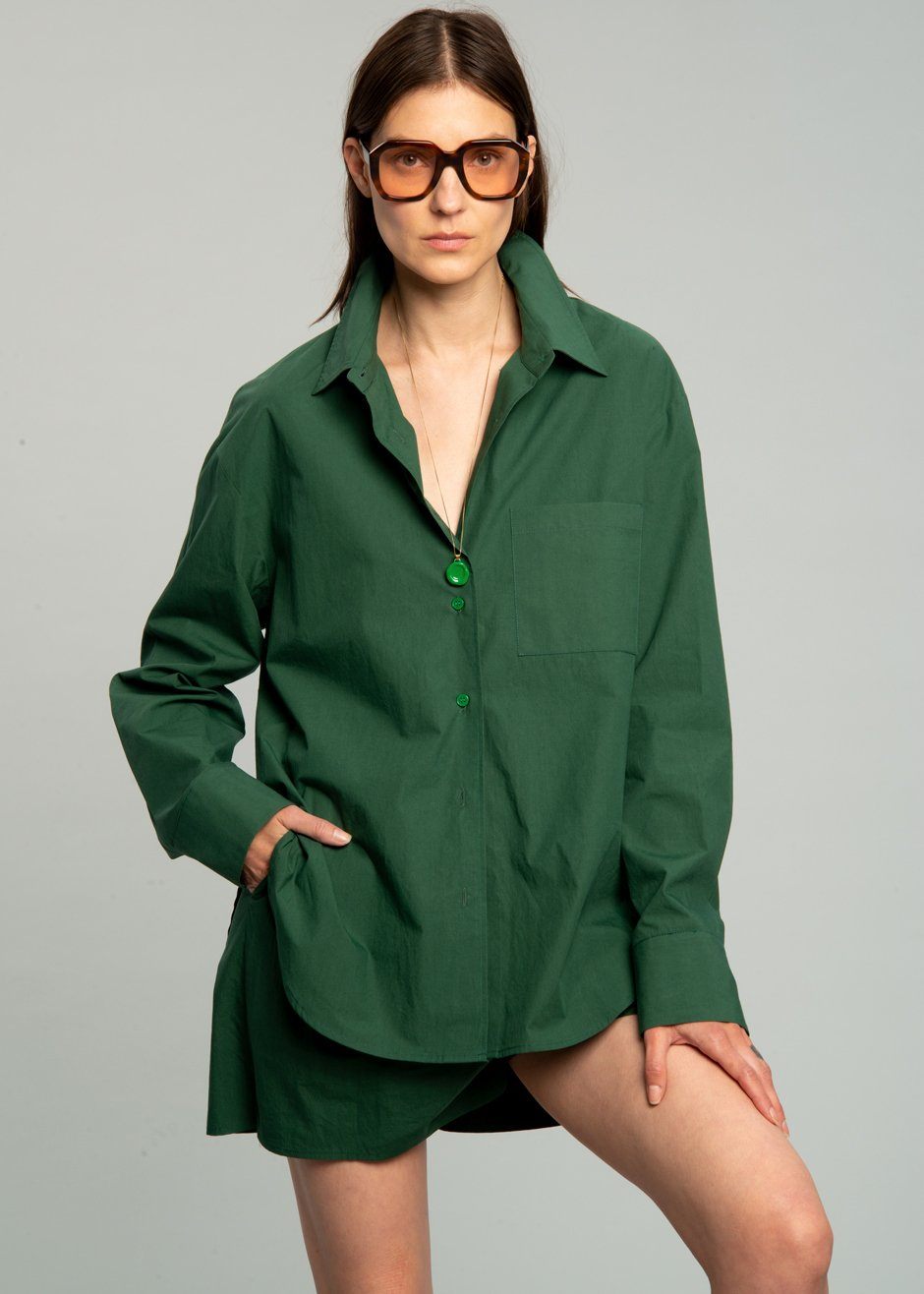 Green Lui patch-pocket striped cotton-poplin shirt