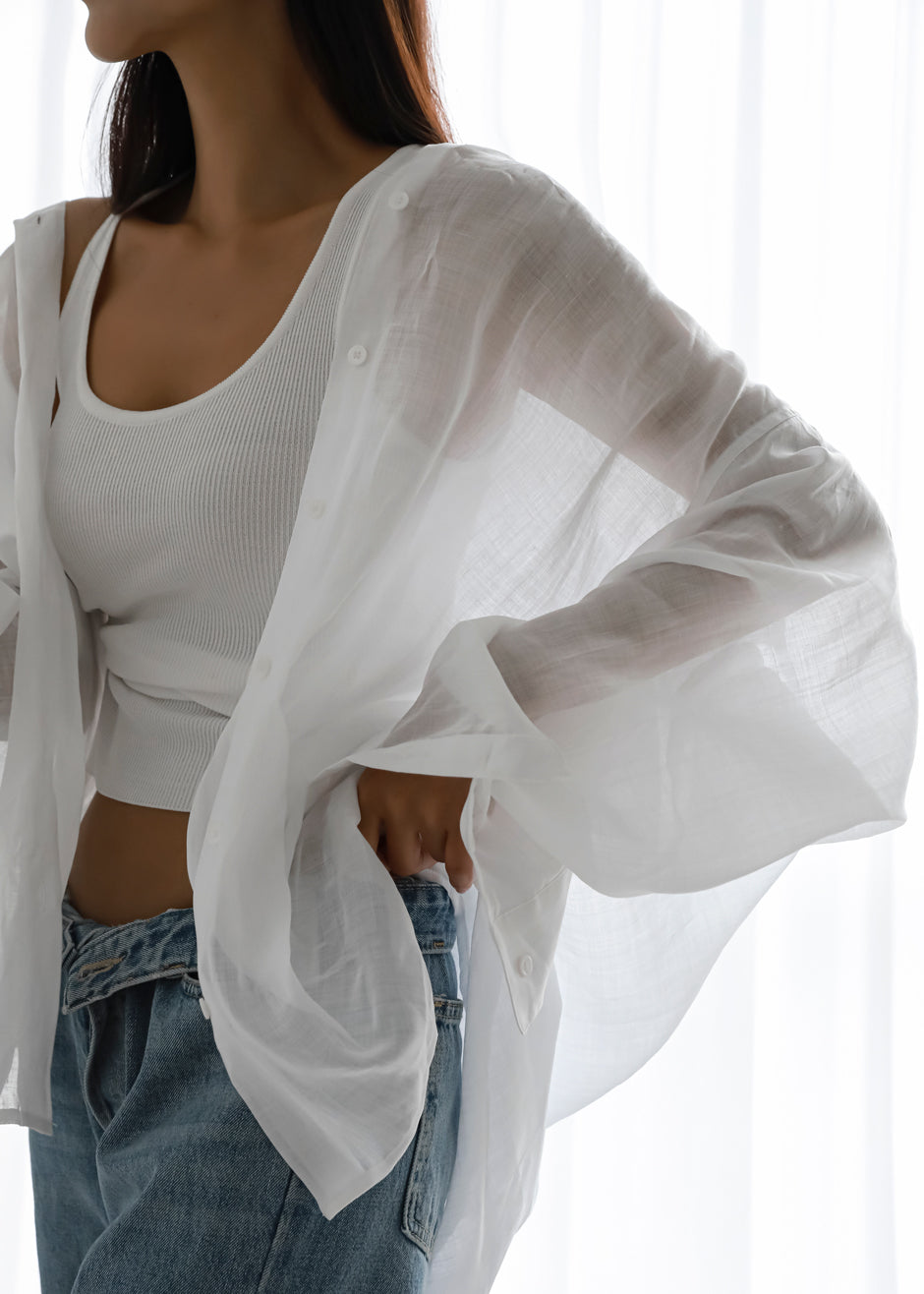 Marlow Oversized Linen Shirt - White - 8