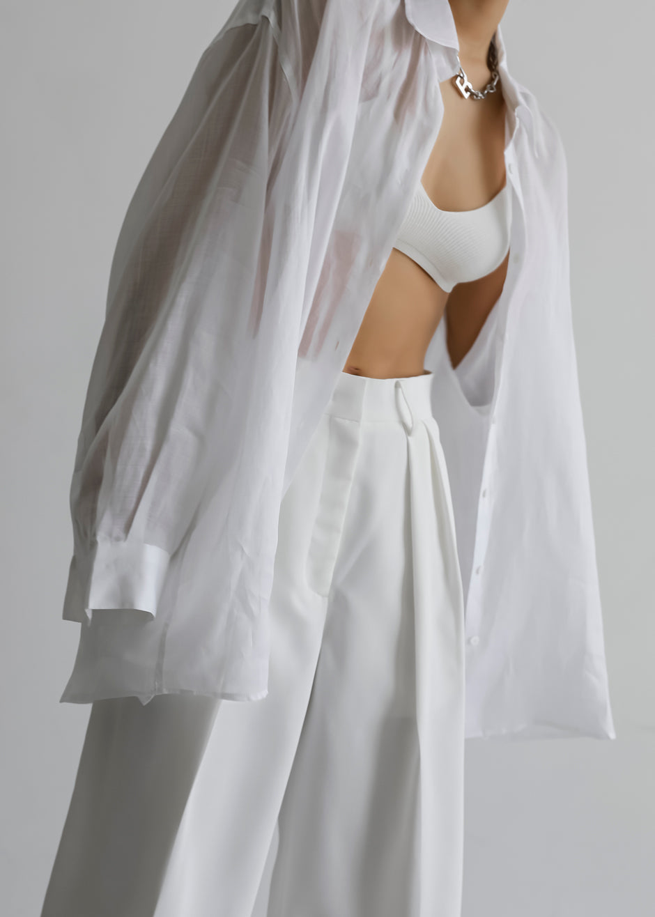 Marlow Oversized Linen Shirt - White - 4