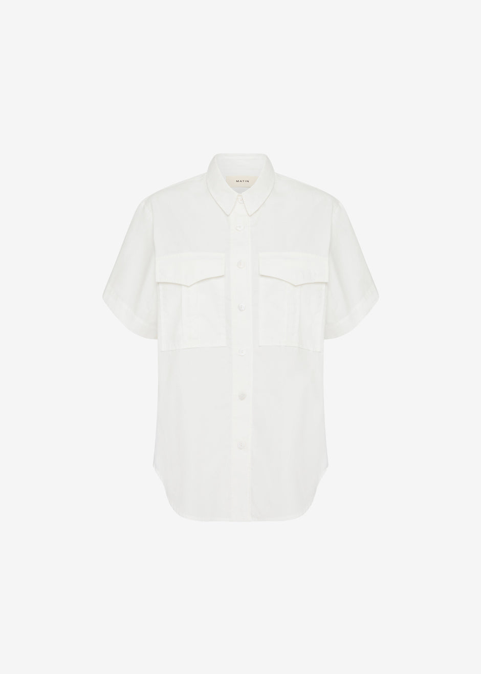 MATIN Short Sleeve Pocket Shirt - White - 8