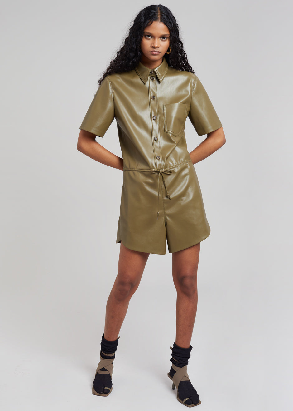 Nanushka Leni Vegan Leather Jumpsuit - Olive - 1