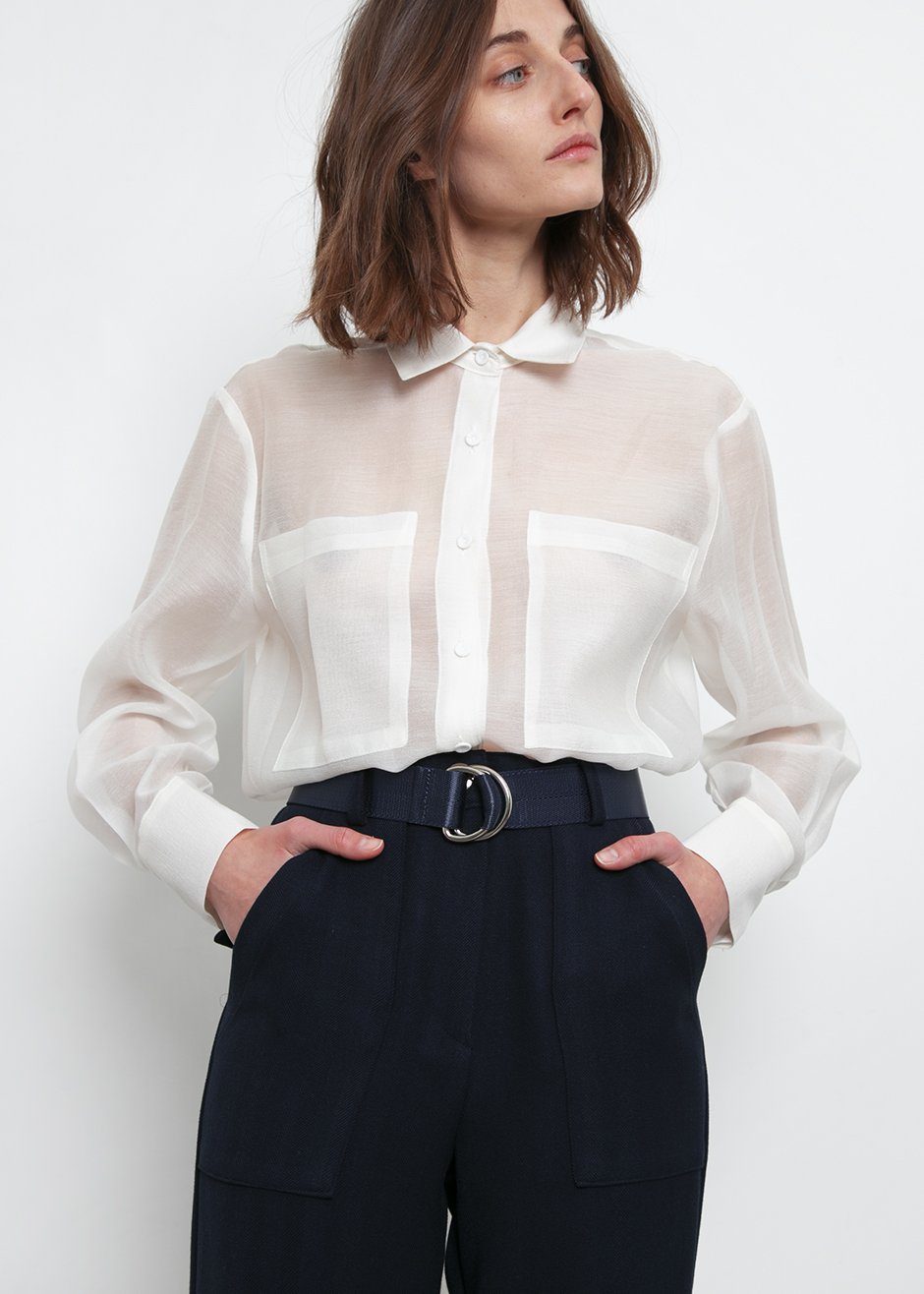 Sheer white cheap button down