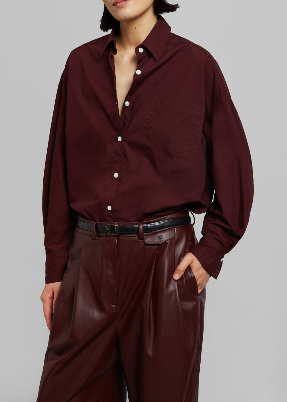 Urban Bliss faux leather straight leg pants in burgundy | ASOS