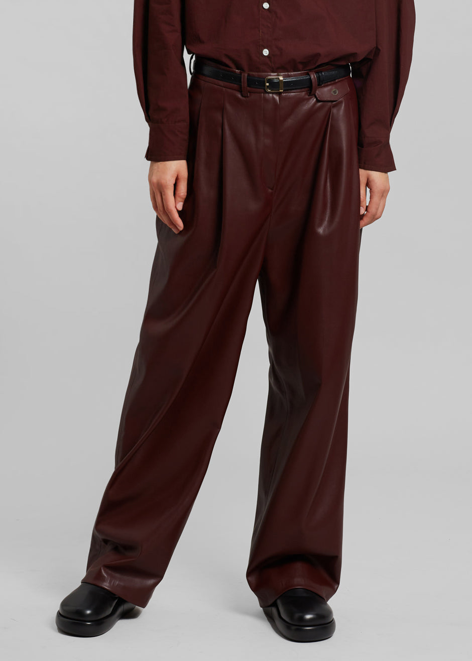 Burgundy Leather Pants Women | Wide Leg Leather Korean Pants - Leather Pants  Women - Aliexpress
