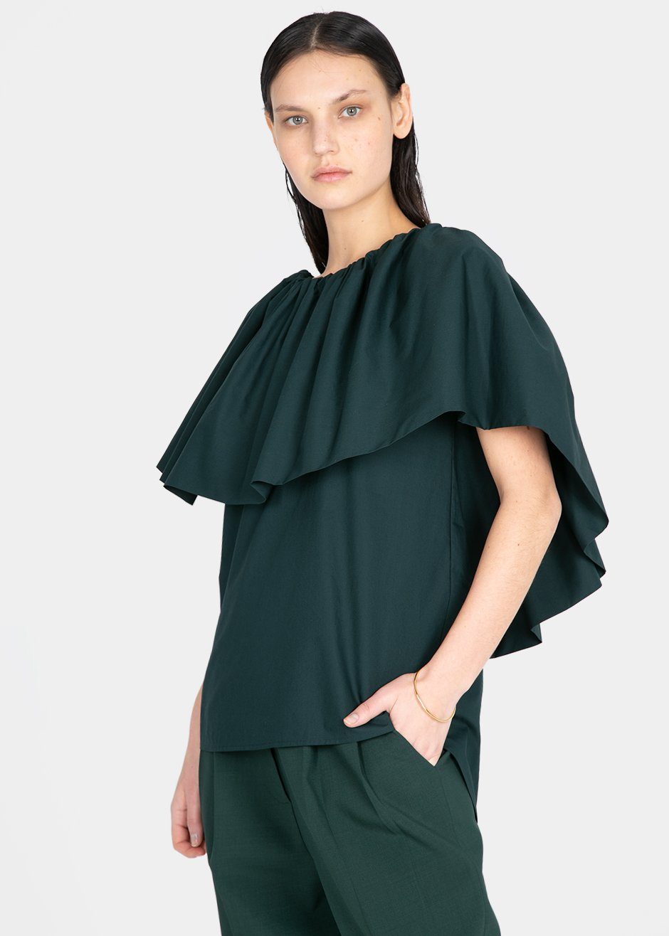 Roberta Einer green tropical summer sale ruffle top