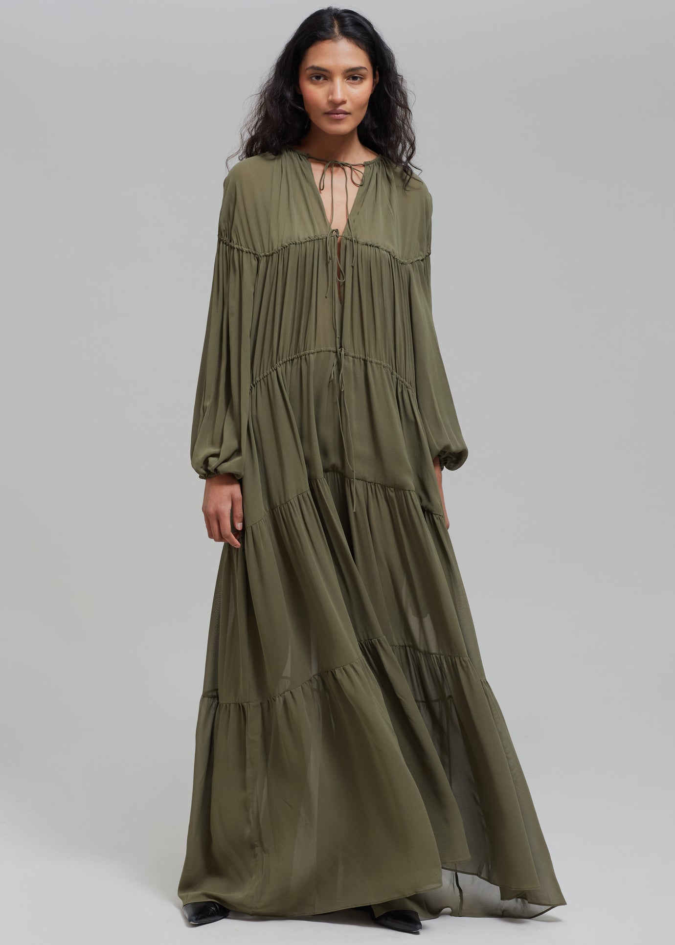 Matteau Voluminous Tiered Tie Dress - Cypress