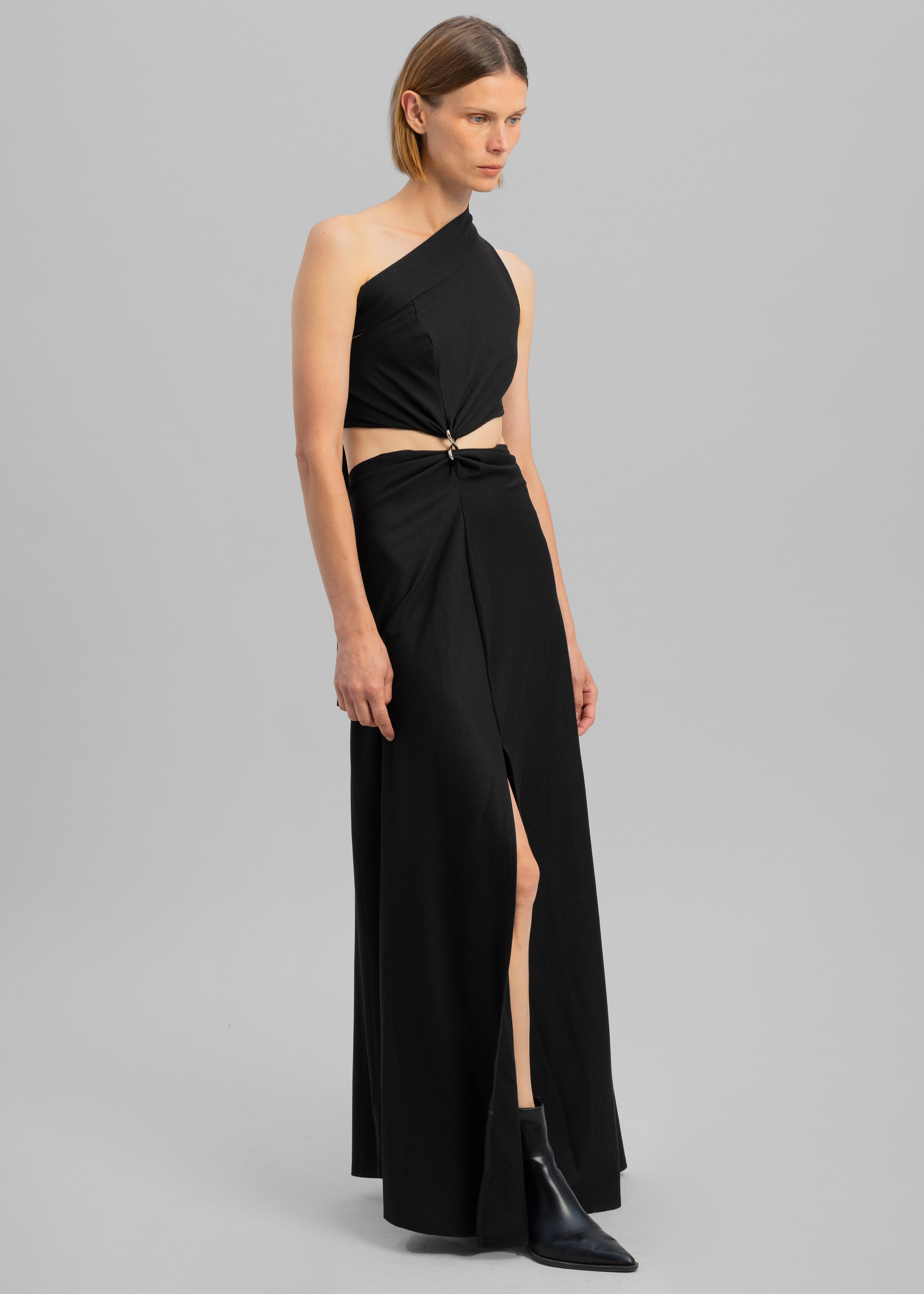 Sid Neigum Knit One-Shoulder Strap Dress W Hardware Detail - Black - 5