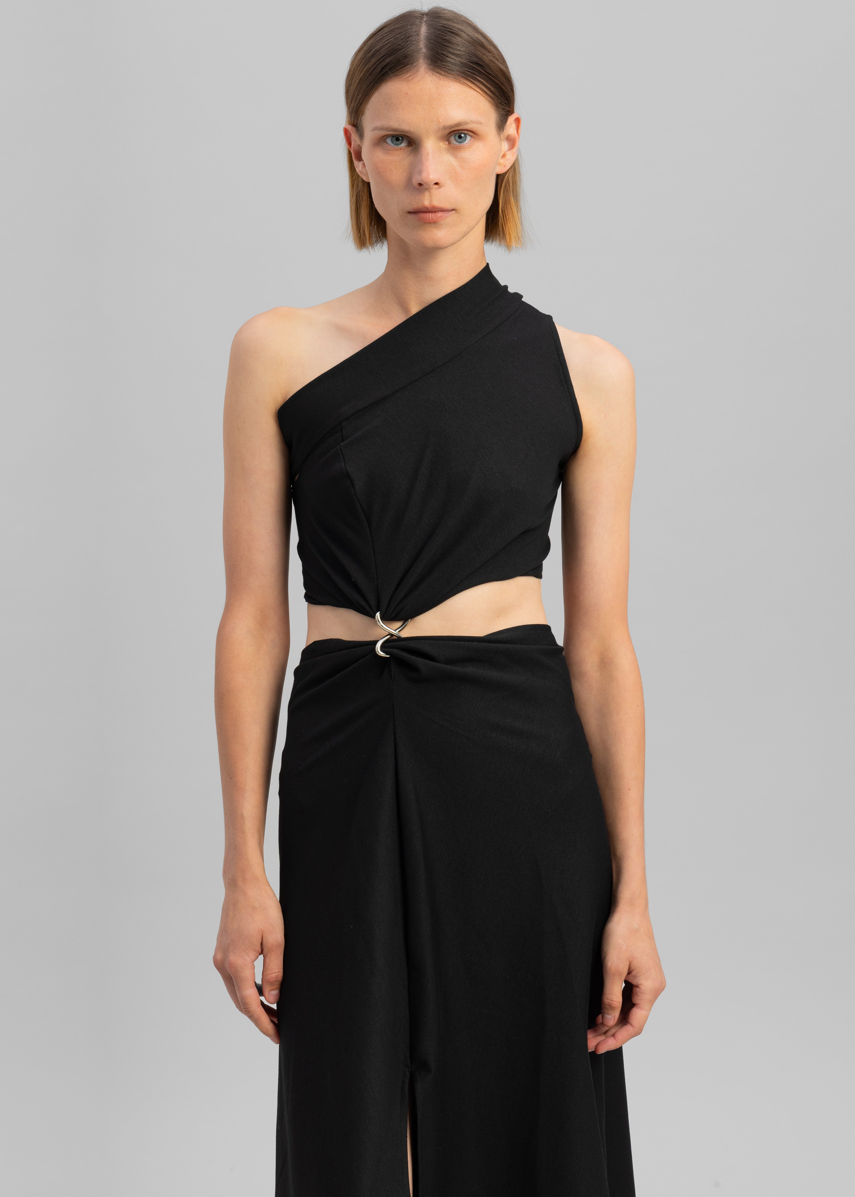 Sid Neigum Knit One-Shoulder Strap Dress W Hardware Detail - Black - 2
