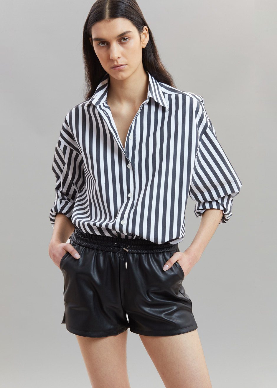 Sylvia Striped Oxford Shirt - Faded Black/White - 4
