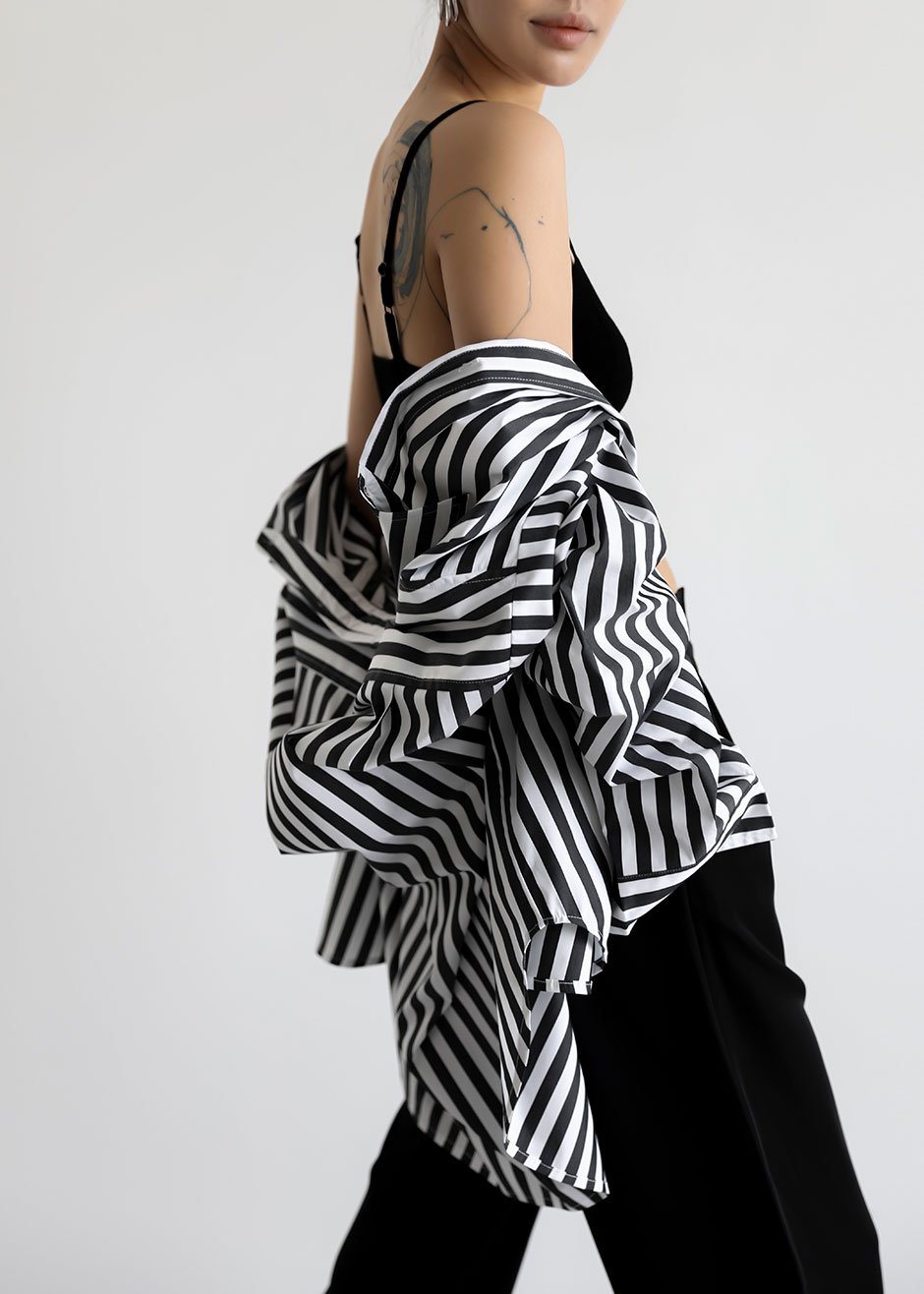 Sylvia Striped Oxford Shirt - Faded Black/White - 1