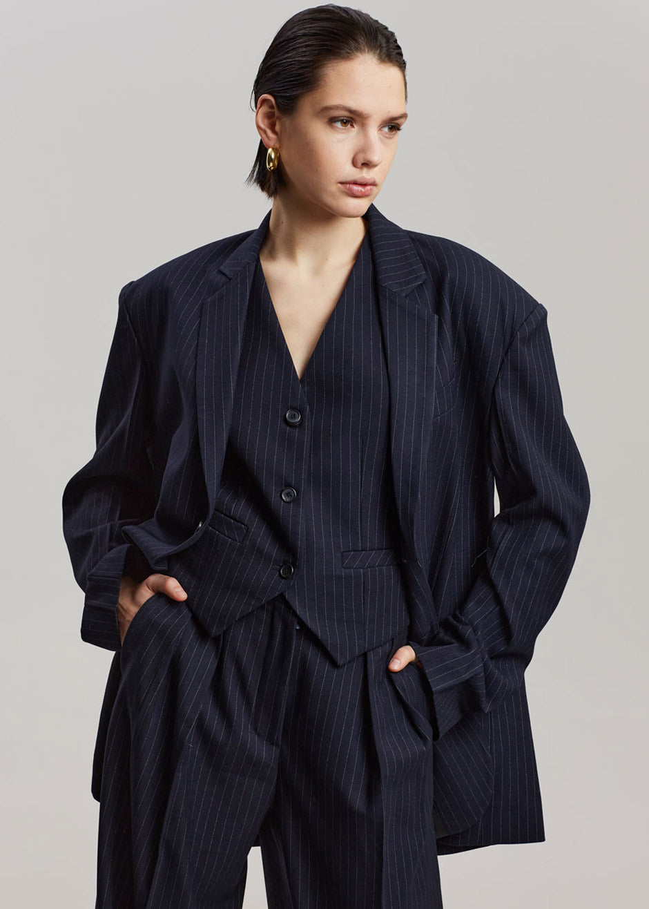 Navy Pinstripe Blazer Outfit Navy And White Striped Blazer Womens