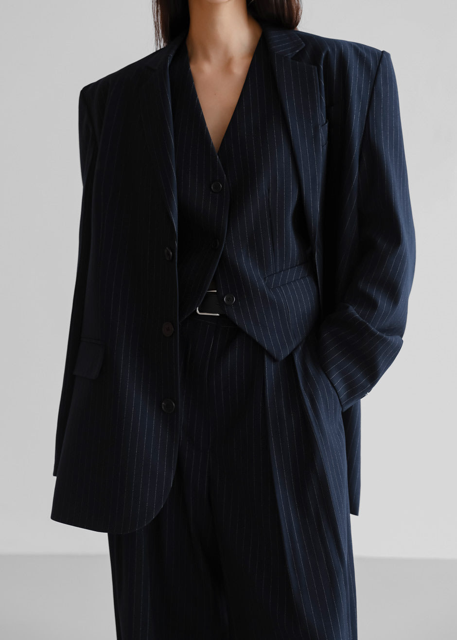 Tansy Oversized Blazer Navy Pinstripe The Frankie Shop