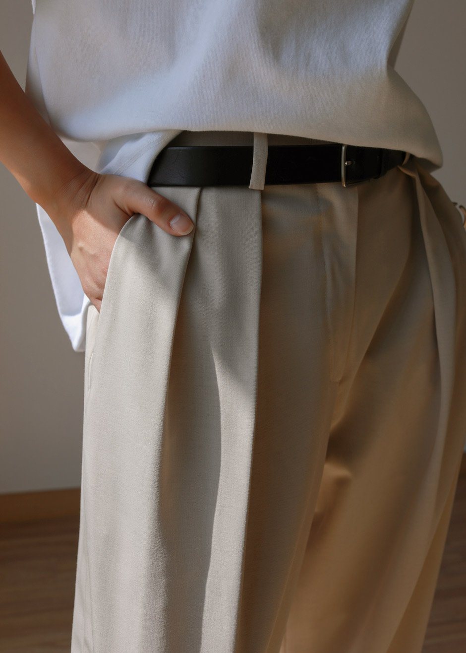 Tansy Pleated Trousers - Beige - 4