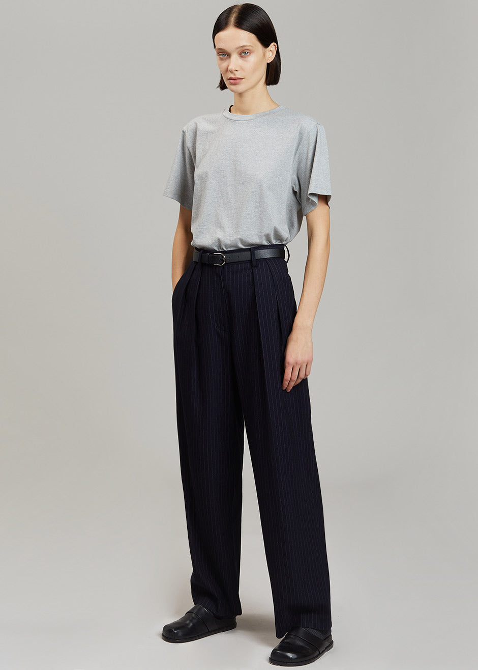 Tansy Pleated Trousers - Navy Pinstripe
