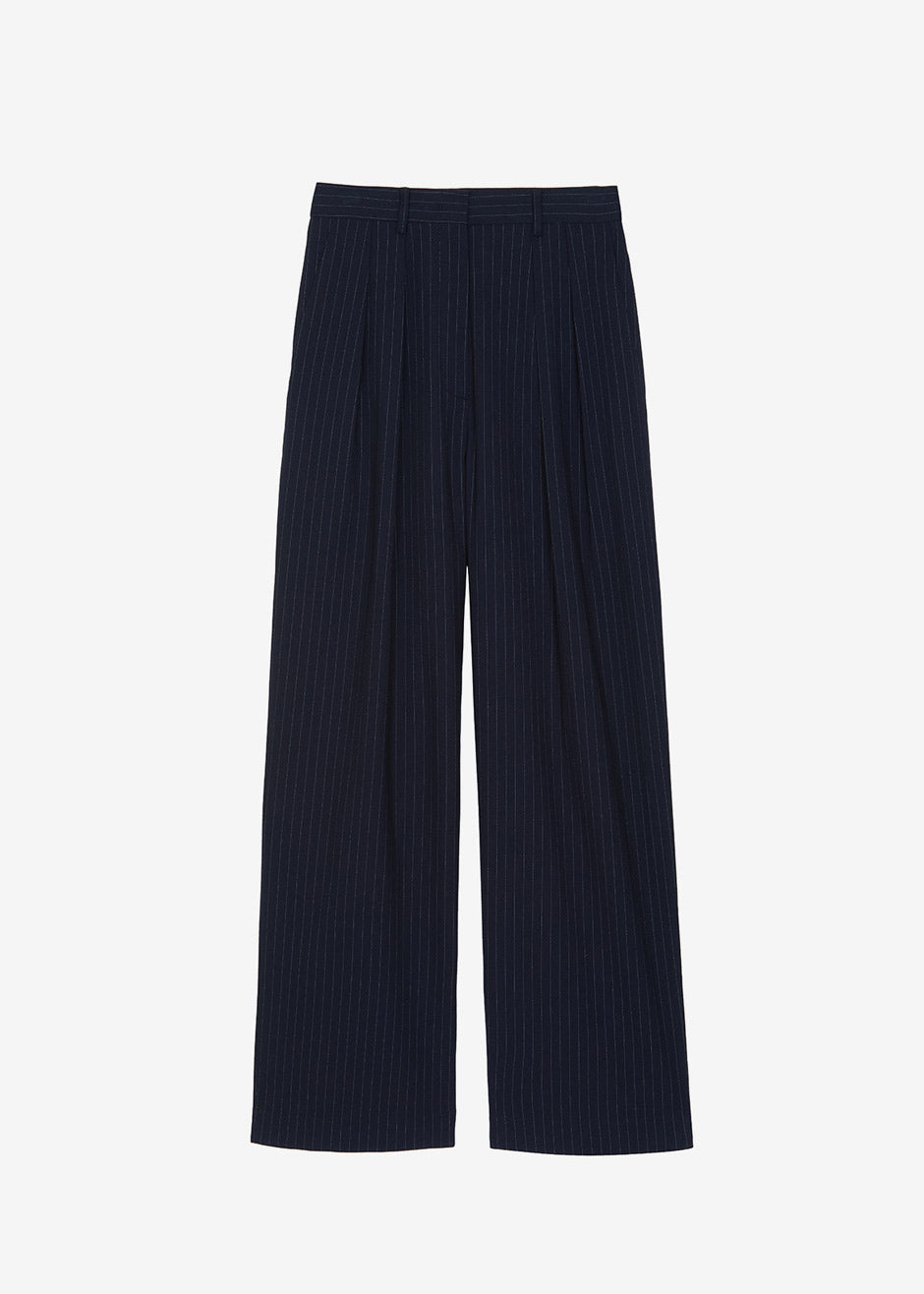 Tansy Pleated Trousers - Navy Pinstripe - 11