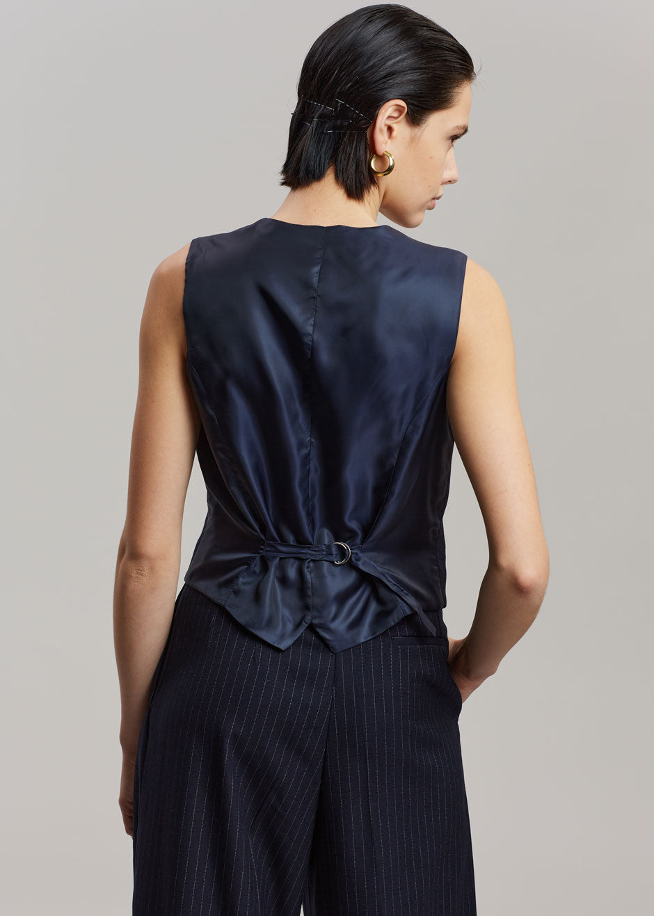 Tansy Tailored Vest - Navy Pinstripe - 11