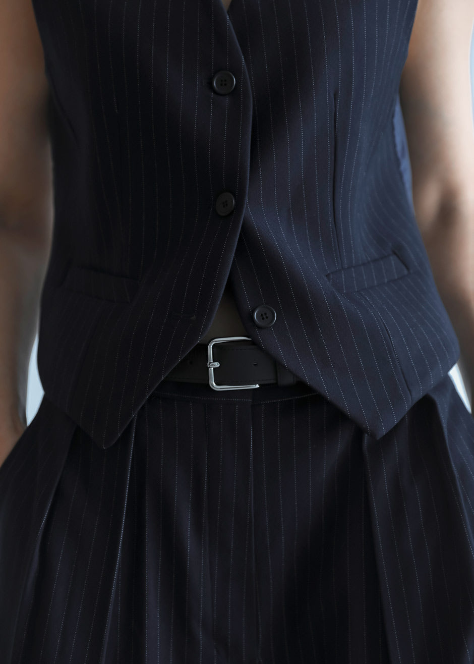 Tansy Tailored Vest - Navy Pinstripe - 1