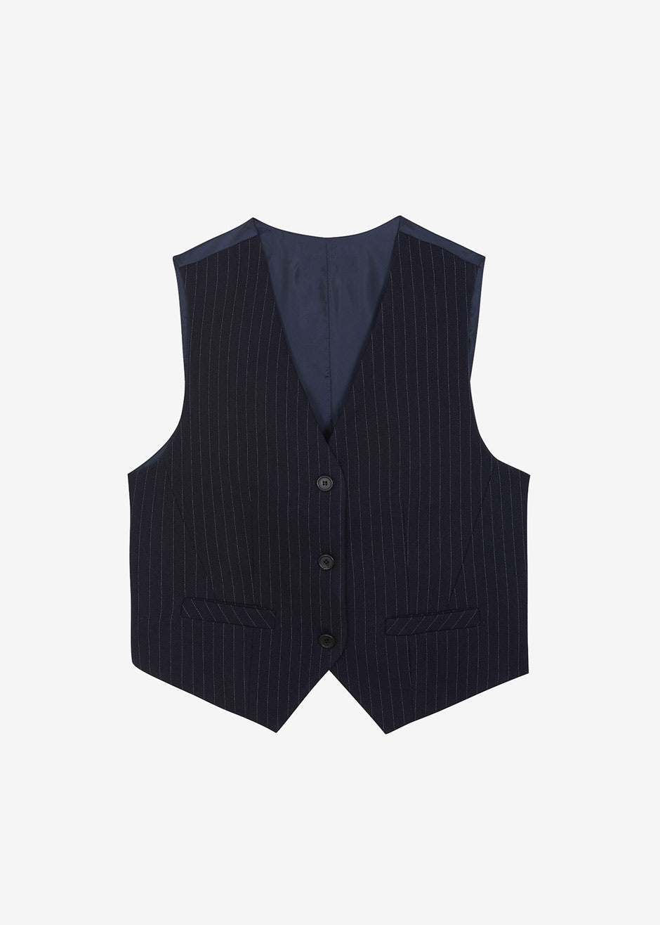 Tansy Tailored Vest - Navy Pinstripe