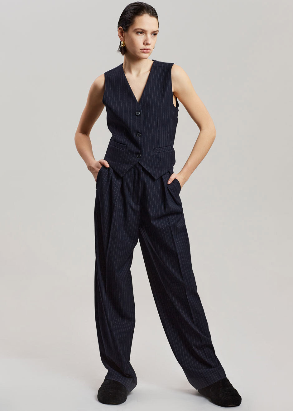 Tansy Tailored Vest - Navy Pinstripe - 3