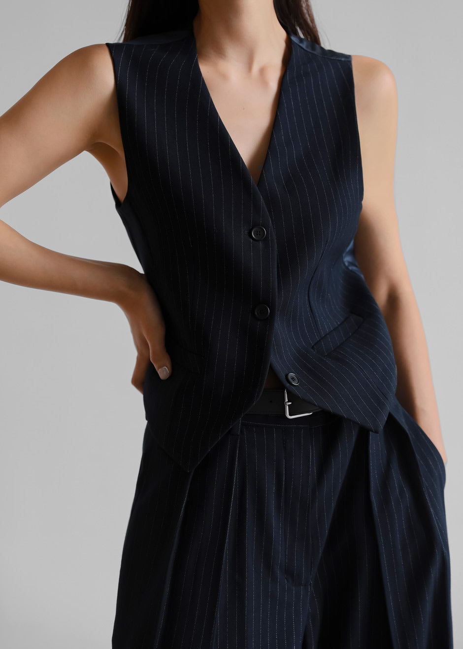 Tansy Tailored Vest - Navy Pinstripe