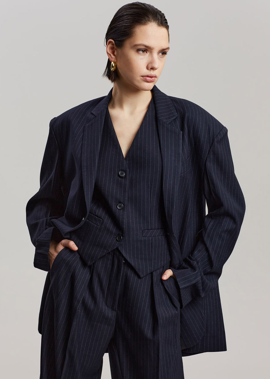 Tansy Tailored Vest - Navy Pinstripe - 6