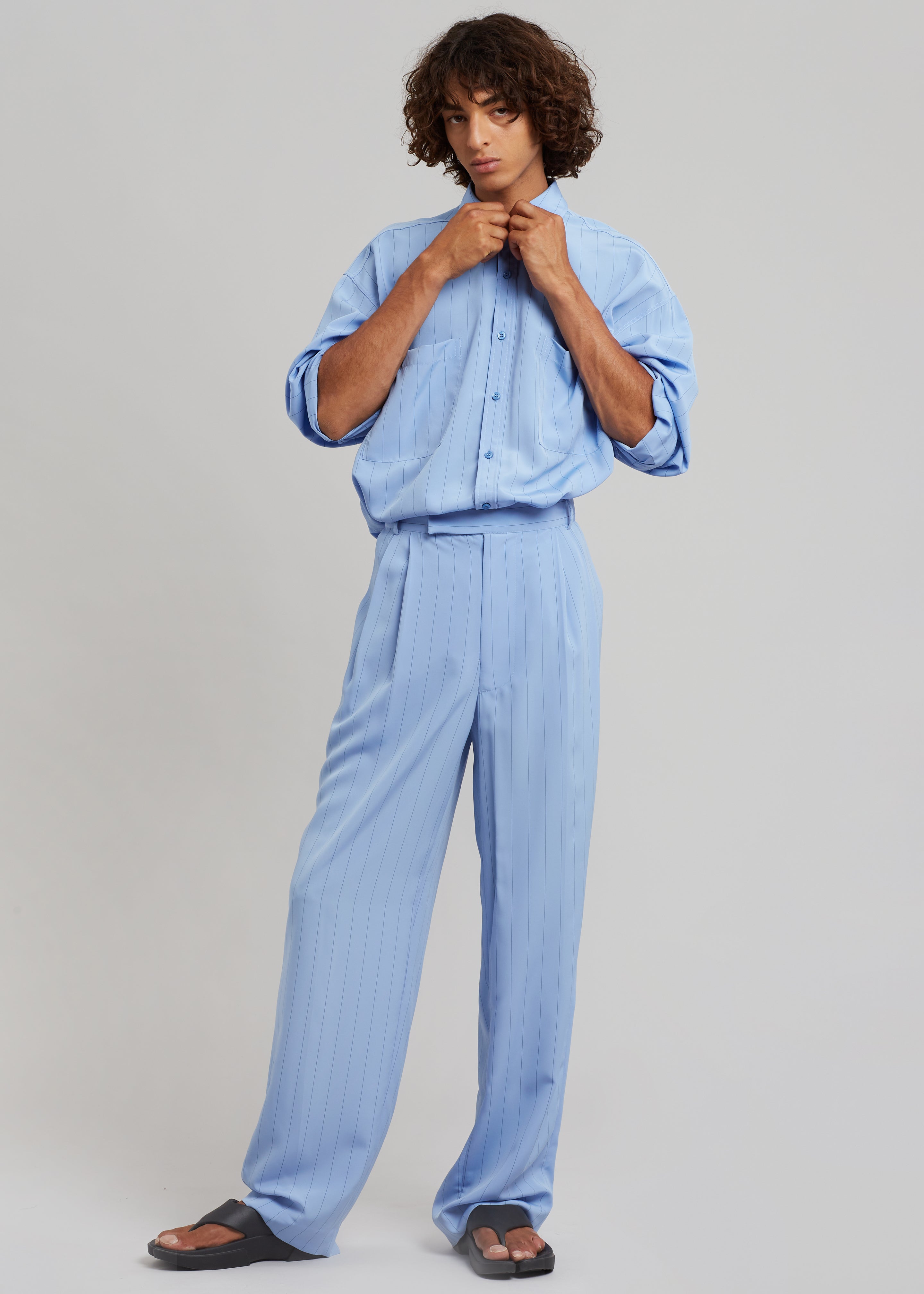 Beo Fluid Stripe Suit Pants - Powder Blue - 1