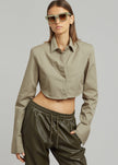 Uma Cropped Shirt - Olive Shirt The Frankie Shop 