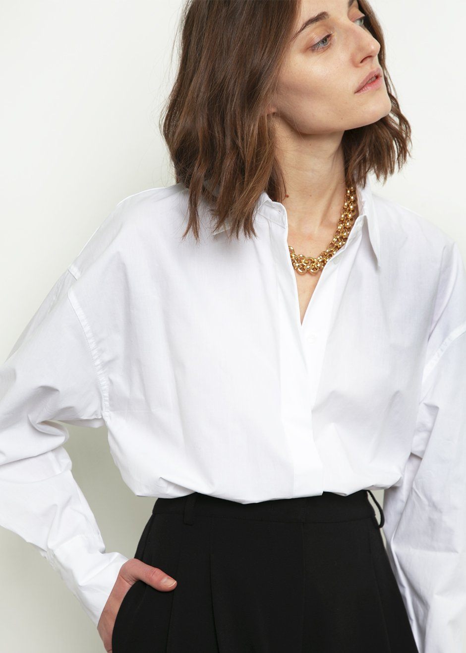 Lakely Oversized Button Down Shirt - White