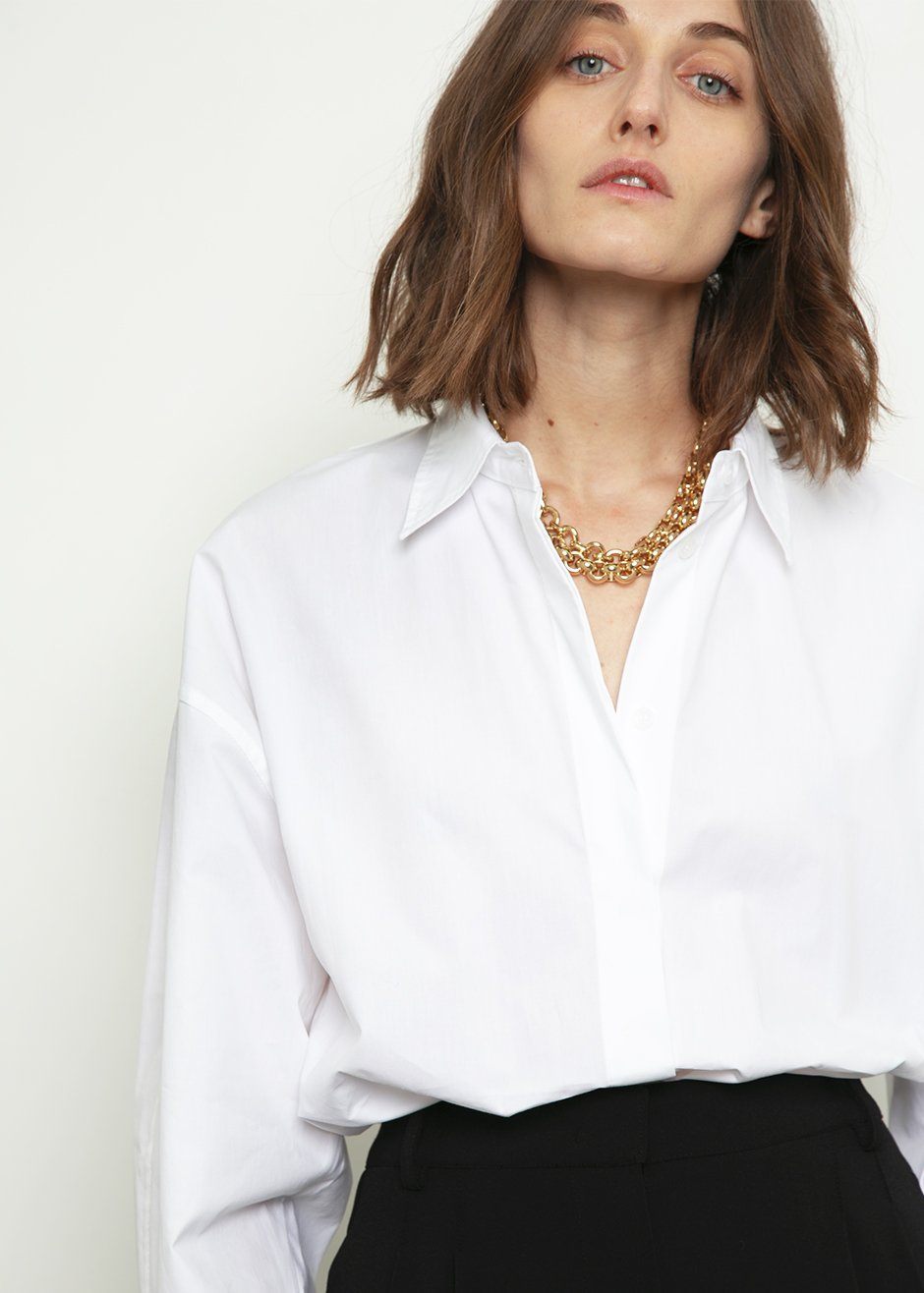 Lakely Oversized Button Down Shirt - White