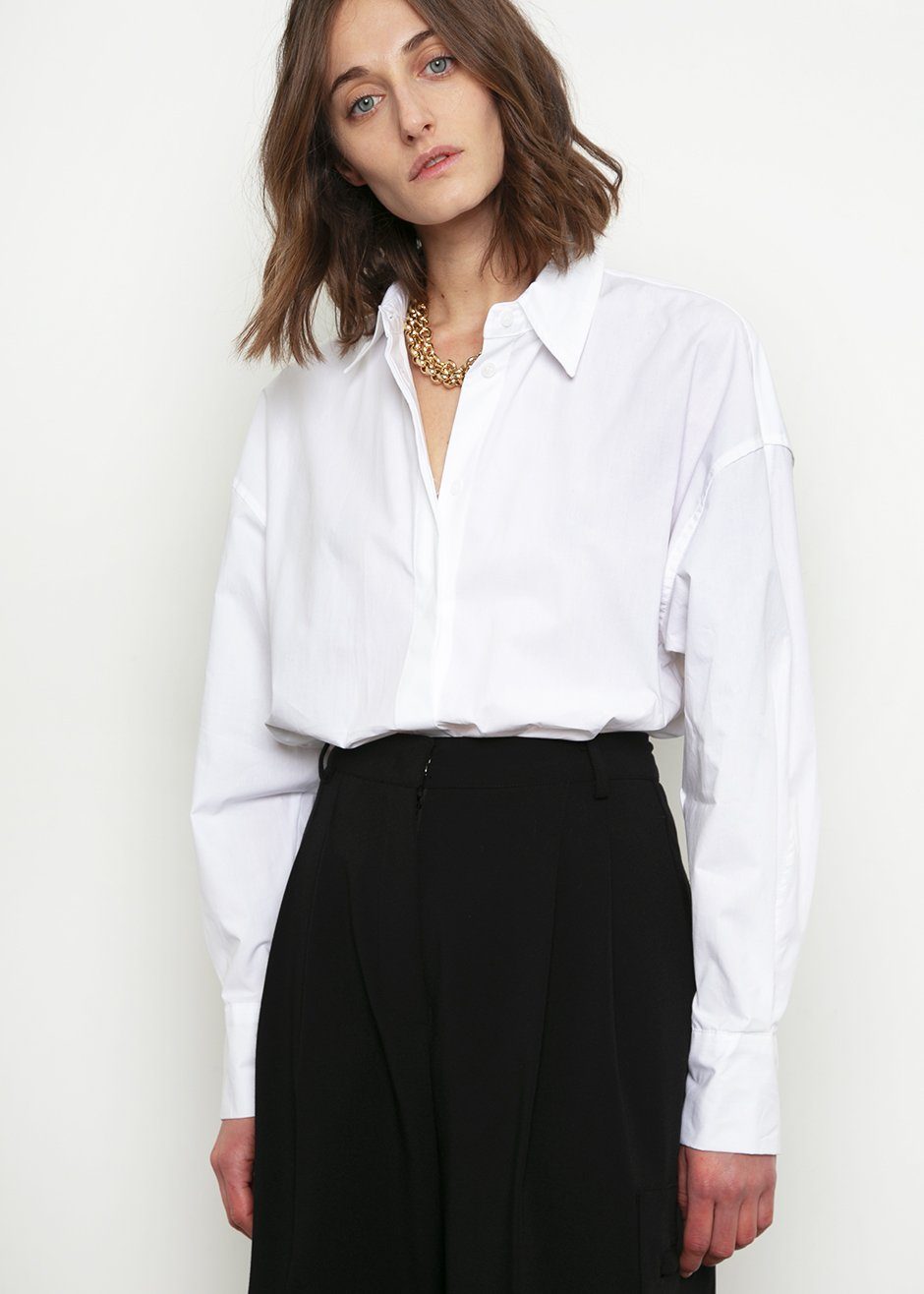 Lakely Oversized Button Down Shirt - White - 1